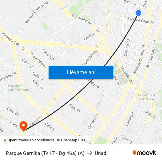 Parque Gernika (Tv 17 - Dg 46a) (A) to Unad map