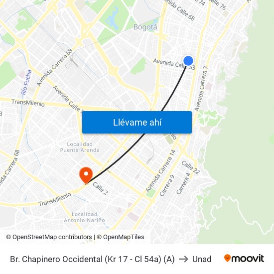 Br. Chapinero Occidental  (Kr 17 - Cl 54a) (A) to Unad map