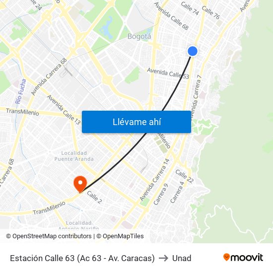 Estación Calle 63 (Ac 63 - Av. Caracas) to Unad map