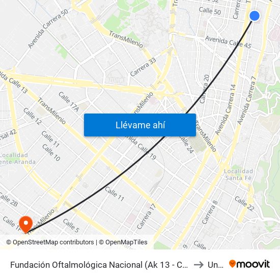 Fundación Oftalmológica Nacional (Ak 13 - Cl 50) (A) to Unad map