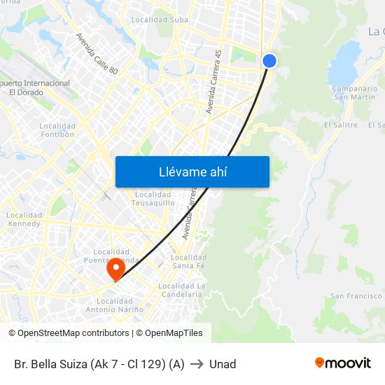 Br. Bella Suiza (Ak 7 - Cl 129) (A) to Unad map