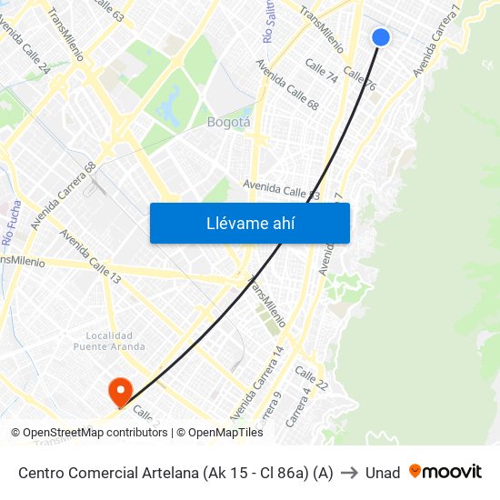 Centro Comercial Artelana (Ak 15 - Cl 86a) (A) to Unad map