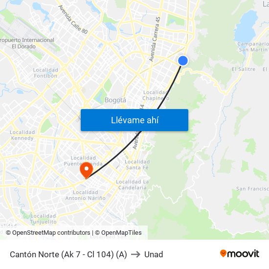 Cantón Norte (Ak 7 - Cl 104) (A) to Unad map