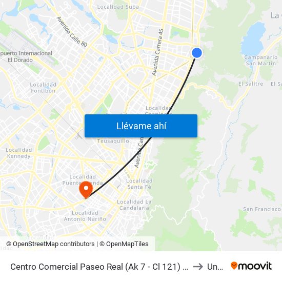 Centro Comercial Paseo Real (Ak 7 - Cl 121) (A) to Unad map