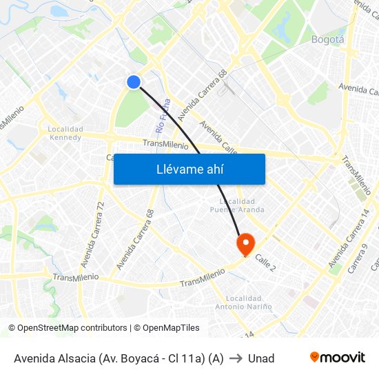 Avenida Alsacia (Av. Boyacá - Cl 11a) (A) to Unad map