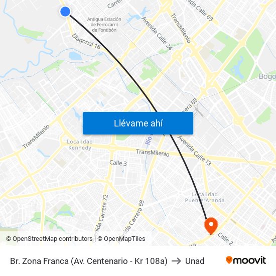 Br. Zona Franca (Av. Centenario - Kr 108a) to Unad map