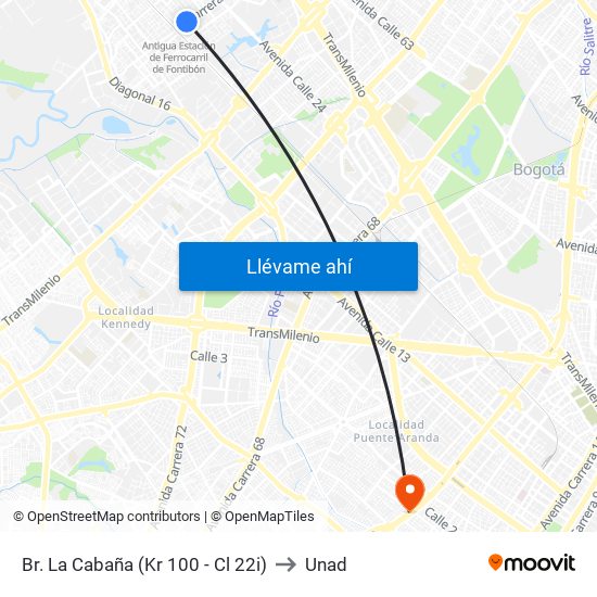 Br. La Cabaña (Kr 100 - Cl 22i) to Unad map