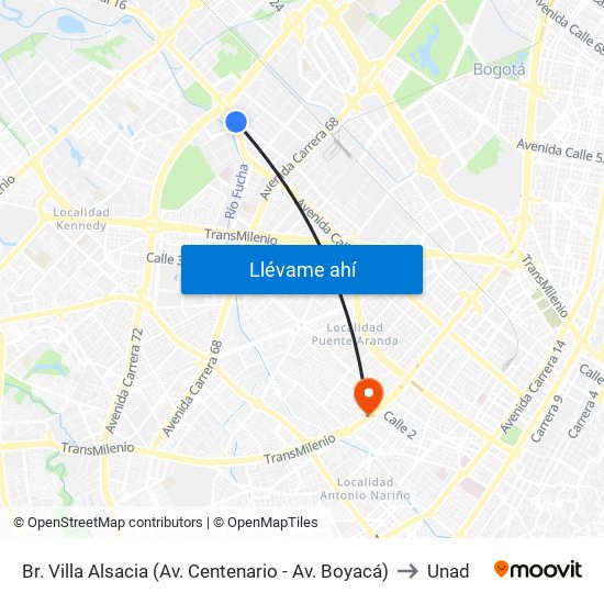 Br. Villa Alsacia (Av. Centenario - Av. Boyacá) to Unad map
