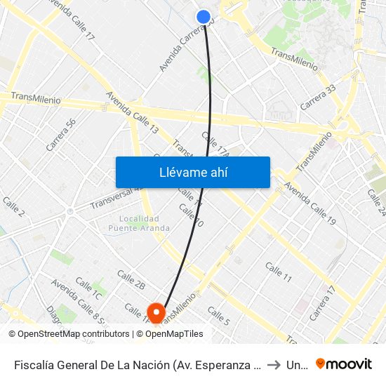 Fiscalía General De La Nación (Av. Esperanza - Ak 50) to Unad map