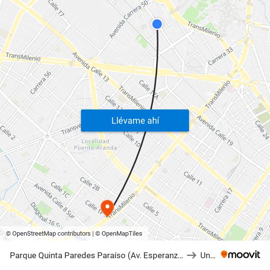 Parque Quinta Paredes Paraíso (Av. Esperanza - Kr 44) to Unad map