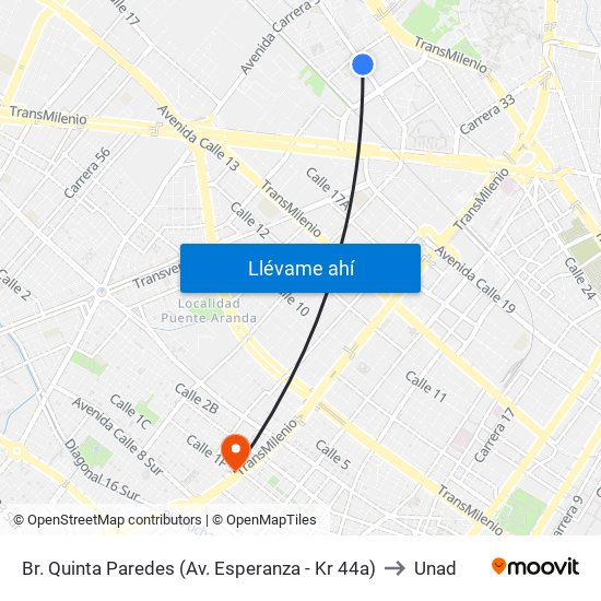 Br. Quinta Paredes (Av. Esperanza - Kr 44a) to Unad map