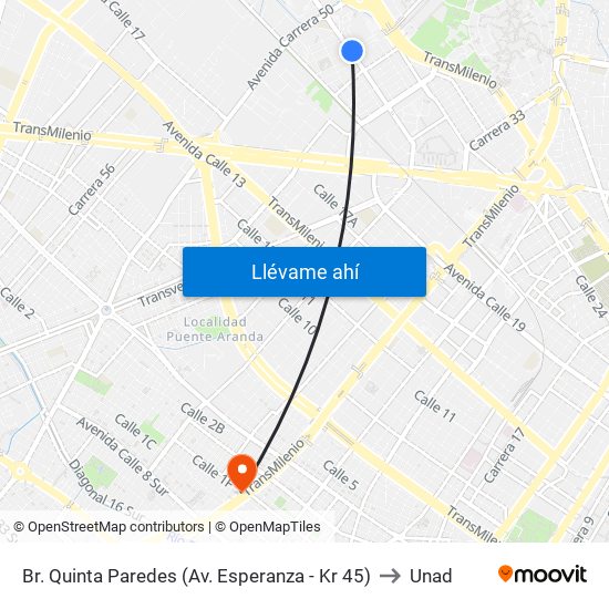 Br. Quinta Paredes (Av. Esperanza - Kr 45) to Unad map