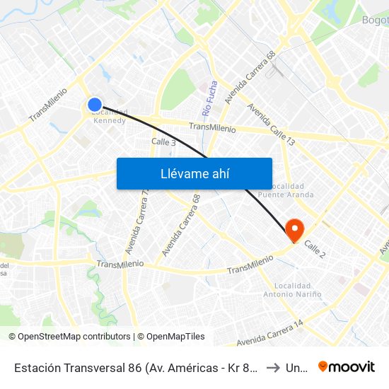 Estación Transversal 86 (Av. Américas - Kr 80c) to Unad map