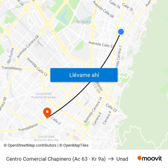 Centro Comercial Chapinero (Ac 63 - Kr 9a) to Unad map