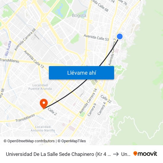 Universidad De La Salle Sede Chapinero (Kr 4 - Cl 58 Bis) to Unad map