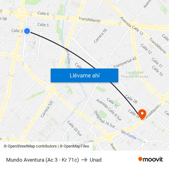 Mundo Aventura (Ac 3 - Kr 71c) to Unad map