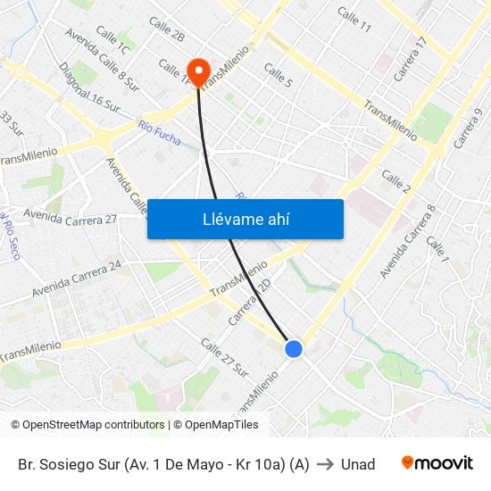 Br. Sosiego Sur (Av. 1 De Mayo - Kr 10a) (A) to Unad map