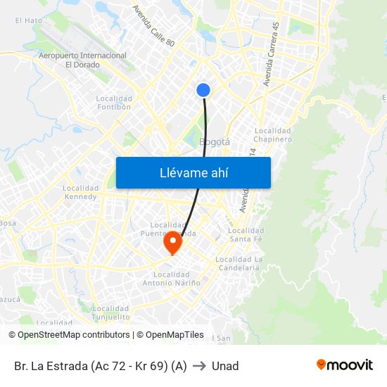 Br. La Estrada (Ac 72 - Kr 69) (A) to Unad map