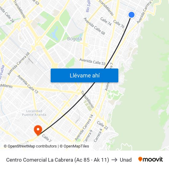 Centro Comercial La Cabrera (Ac 85 - Ak 11) to Unad map