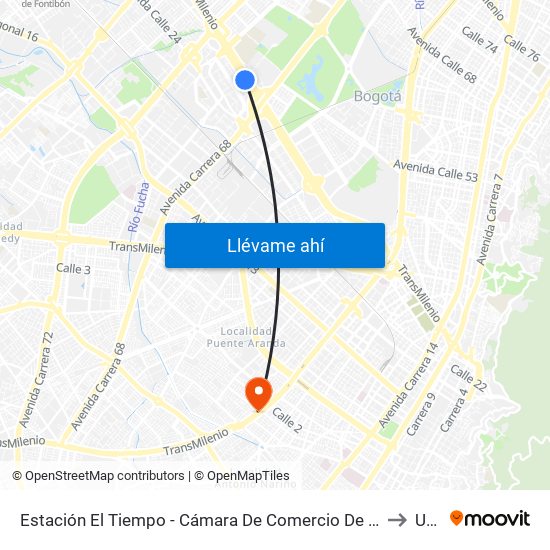 Estación El Tiempo - Cámara De Comercio De Bogotá (Ac 26 - Kr 68d) to Unad map