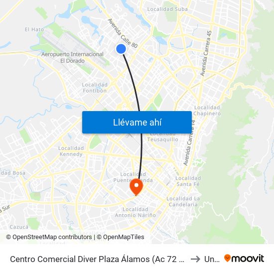 Centro Comercial Diver Plaza Álamos (Ac 72 - Kr 96a) (A) to Unad map