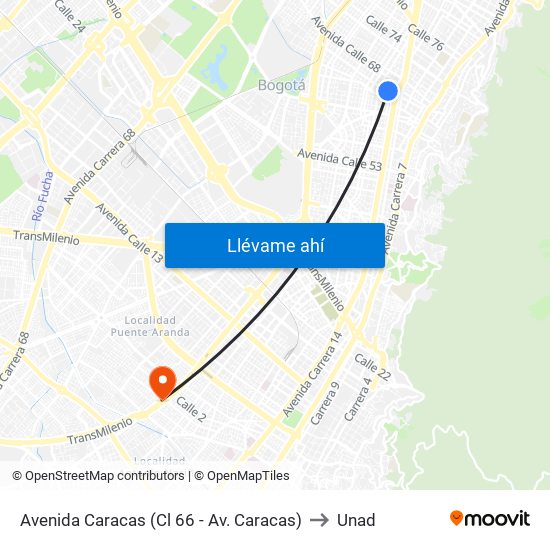 Avenida Caracas (Cl 66 - Av. Caracas) to Unad map