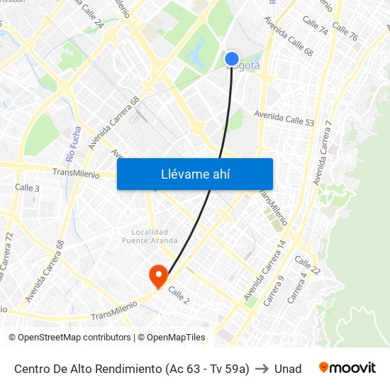 Centro De Alto Rendimiento (Ac 63 - Tv 59a) to Unad map