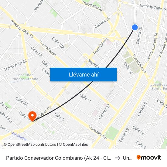 Partido Conservador Colombiano (Ak 24 - Cl 39) to Unad map