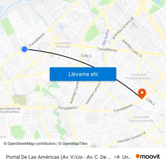 Portal De Las Américas (Av. V/cio - Av. C. De Cali) to Unad map