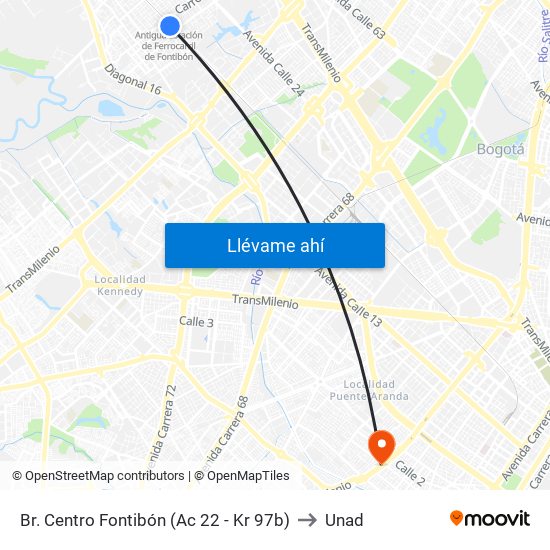 Br. Centro Fontibón (Ac 22 - Kr 97b) to Unad map