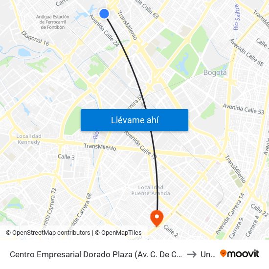 Centro Empresarial Dorado Plaza (Av. C. De Cali - Cl 25b) to Unad map