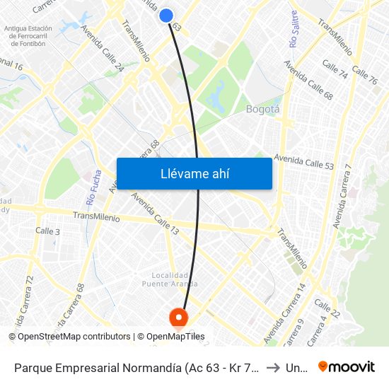 Parque Empresarial Normandía (Ac 63 - Kr 73a) to Unad map