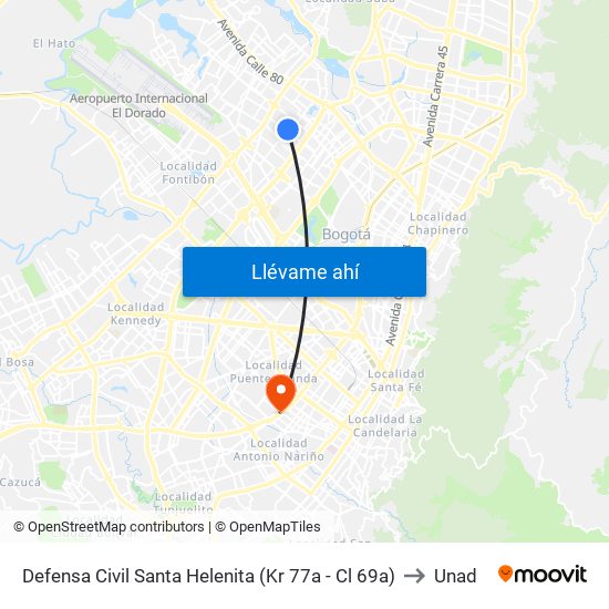 Defensa Civil Santa Helenita (Kr 77a - Cl 69a) to Unad map