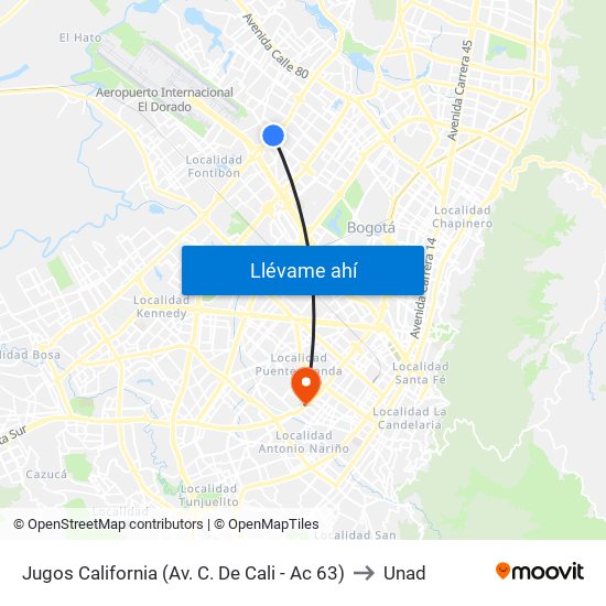 Jugos California (Av. C. De Cali - Ac 63) to Unad map