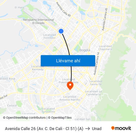 Avenida Calle 26 (Av. C. De Cali - Cl 51) (A) to Unad map