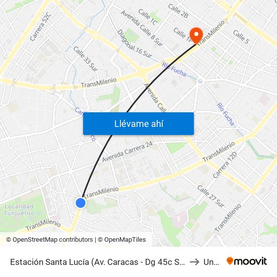 Estación Santa Lucía (Av. Caracas - Dg 45c Sur) to Unad map