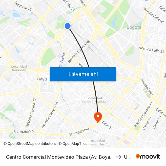 Centro Comercial Montevideo Plaza (Av. Boyacá - Cl 22) (A) to Unad map