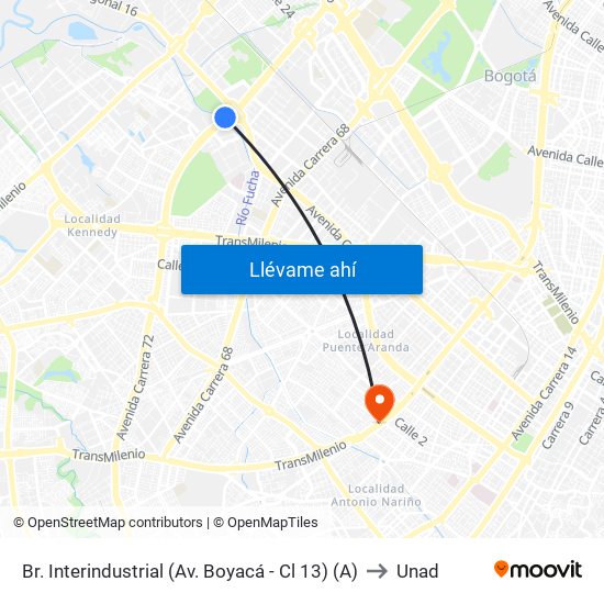 Br. Interindustrial (Av. Boyacá - Cl 13) (A) to Unad map