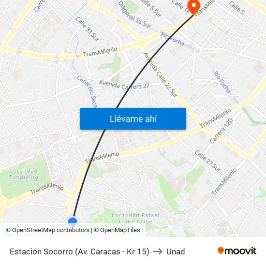 Estación Socorro (Av. Caracas - Kr 15) to Unad map