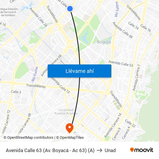 Avenida Calle 63 (Av. Boyacá - Ac 63) (A) to Unad map
