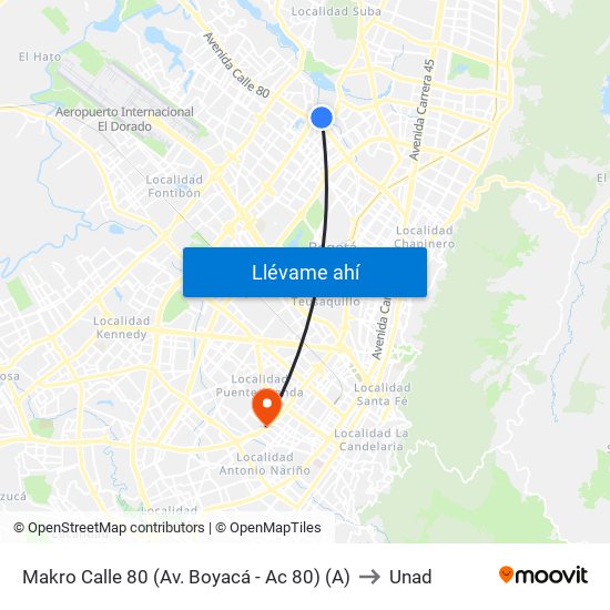 Makro Calle 80 (Av. Boyacá - Ac 80) (A) to Unad map