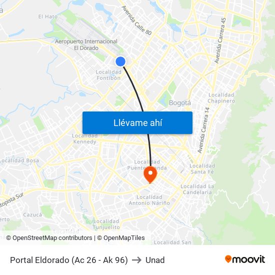 Portal Eldorado (Ac 26 - Ak 96) to Unad map