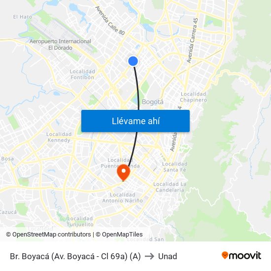 Br. Boyacá (Av. Boyacá - Cl 69a) (A) to Unad map