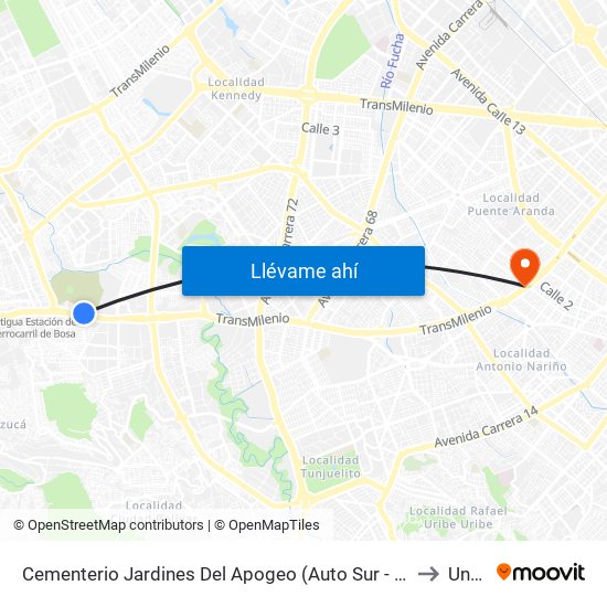 Cementerio Jardines Del Apogeo (Auto Sur - Tv 74) to Unad map
