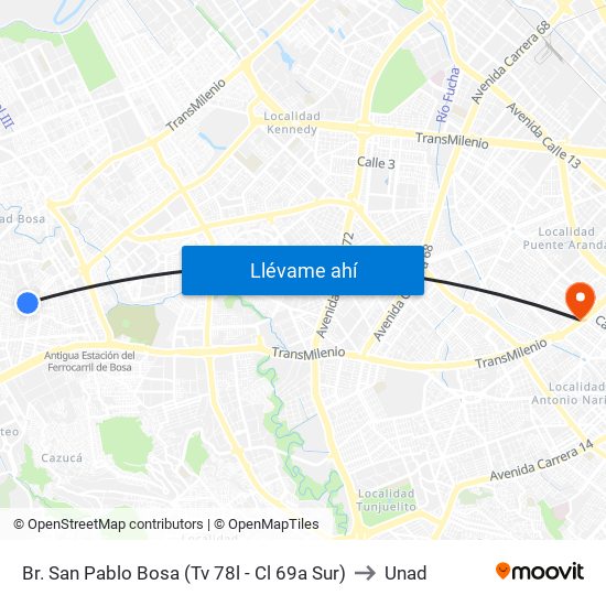 Br. San Pablo Bosa (Tv 78l - Cl 69a Sur) to Unad map