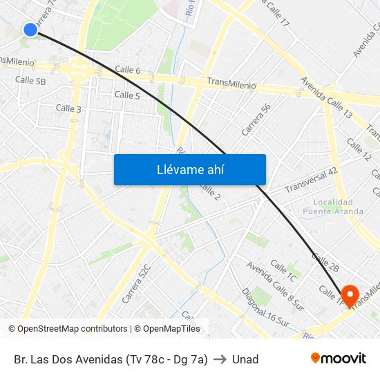 Br. Las Dos Avenidas (Tv 78c - Dg 7a) to Unad map