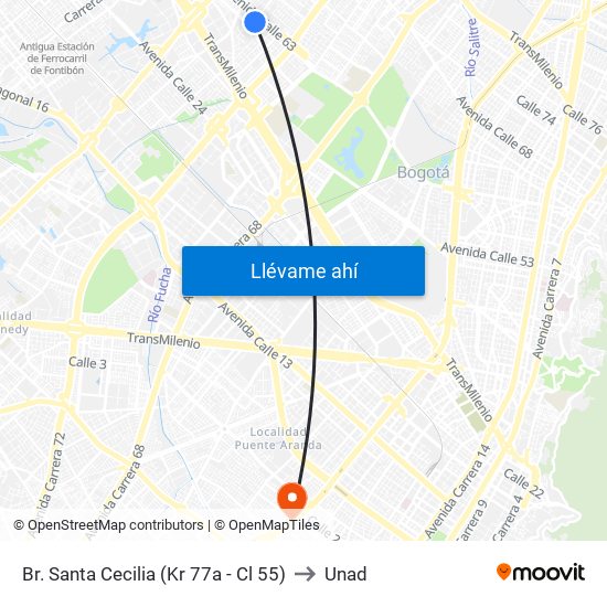 Br. Santa Cecilia (Kr 77a - Cl 55) to Unad map