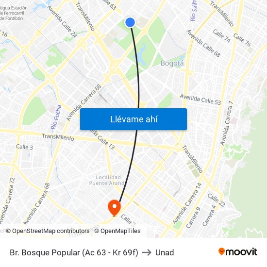 Br. Bosque Popular (Ac 63 - Kr 69f) to Unad map