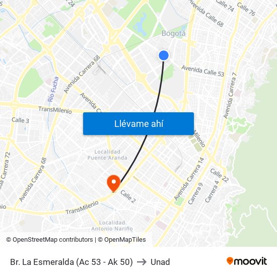 Br. La Esmeralda (Ac 53 - Ak 50) to Unad map
