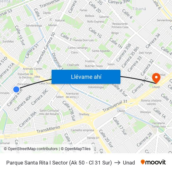 Parque Santa Rita I Sector (Ak 50 - Cl 31 Sur) to Unad map